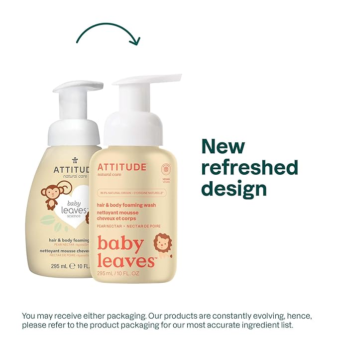 ATTITUDE 2-in-1 Hair and Body Foaming Baby Wash, EWG Verified Shampoo Soap 10 Fl 6)