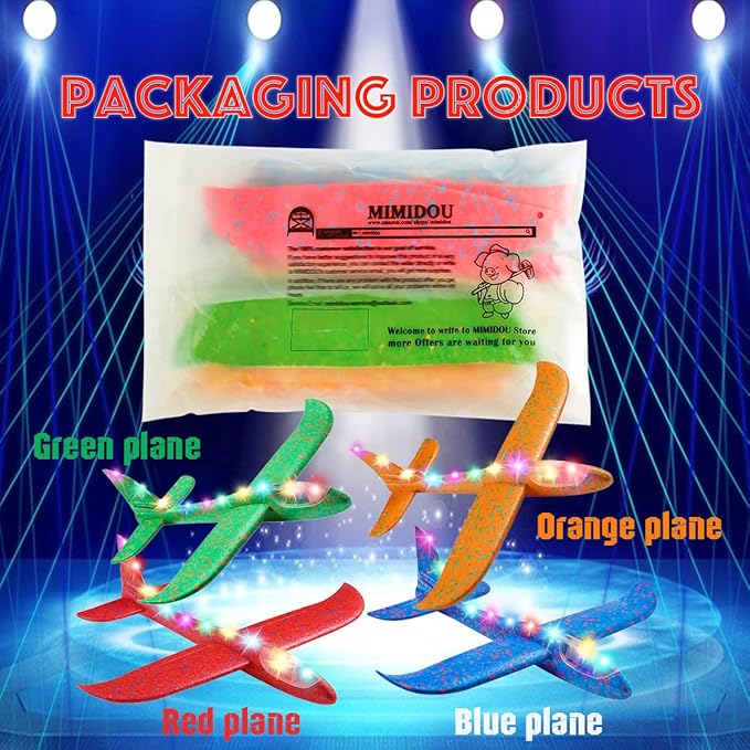 MIMIDOU 4 Pack Flashing Glider Plane, Illuminated colored led lights can play at night 2 flight
