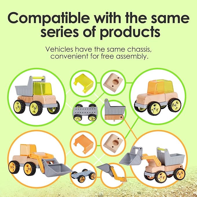 Wooden Construction Truck Mini Simulation Engineering Vehicles for Boys and 3 +