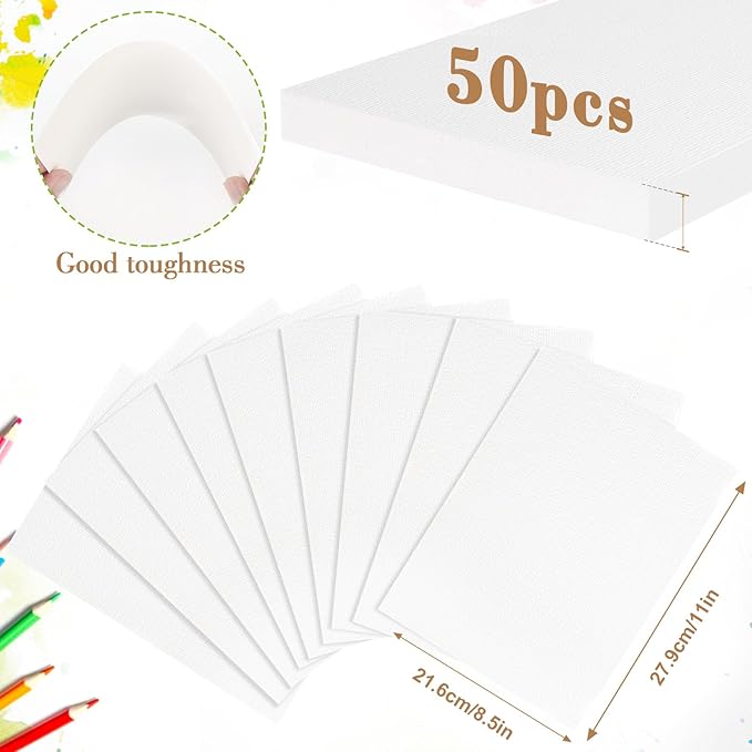 50PCS 8.5x11 Watercolor Paper Bulk, 140lb/300g Cold Press Thick Water Color Paper Pad for Kids Child Adults, White Art Paper for Drawing, Painting, Markers, Gouache, Textured Cotton Paper Sheets