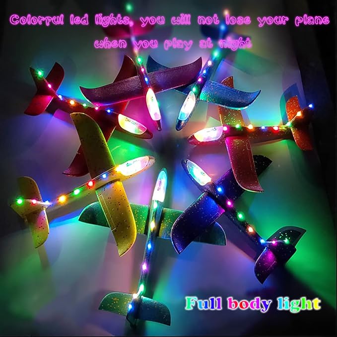 MIMIDOU 4 Pack Flashing Glider Plane, Illuminated colored led lights can play at night 2 flight