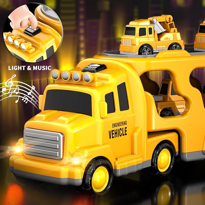Bennol Toddler Boy Toys for 1 2 3 4 5 Year Old Boys, Toddler Car Trucks Bus Toys for Toddler Boys Ages 1-3 3-5 5 in 1 Construction