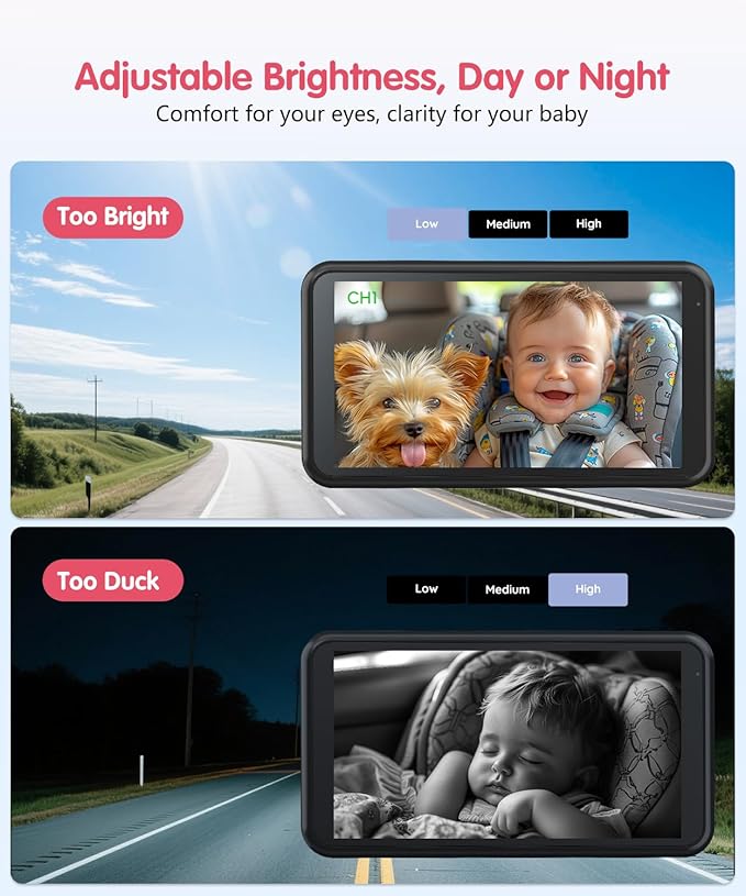 Baby Car Camera โ Dual 1080P Rear-Facing Monitor for 2 Kids with 5.2" HD Display, Night Vision, Easy Install & Anti-Shake Mount for Car Seat View