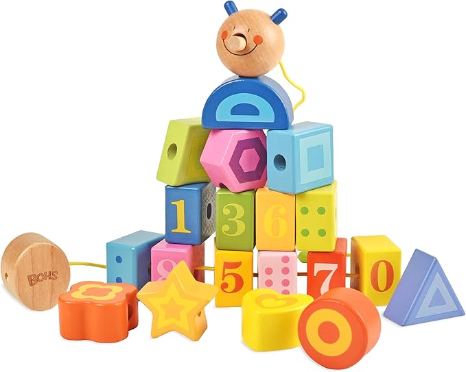 BOHS Caterpillar Lacing Blocks - Threading & Stacking - Toddler Learn Counting, Numbers and Shapes- Baby Kids Fine Motor Skills Toys