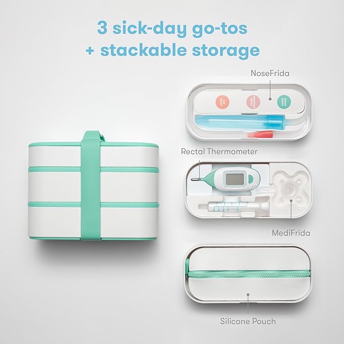 Frida Baby Mobile Medicine Cabinet Travel Kit | Baby Essentials Gift Set Includes NoseFrida Snotsucker, Rectal Thermometer