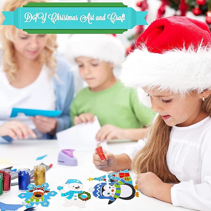 Civaner Christmas Crafts for Kids, Christmas Arts and Crafts DIY Christmas Tree Ornament Kit Make Your Own Christmas Craft Projects for Kids Ages 4-8 8-12, 4 Styles (60 Sets)