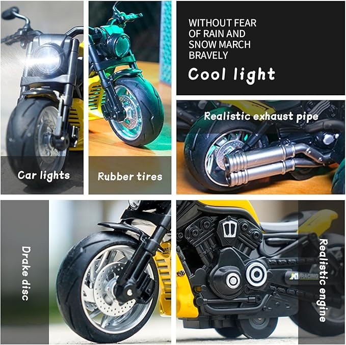 Pull Back Motorcycle Toys - Toy Motorcycle with Flashing Light 3+ Kids