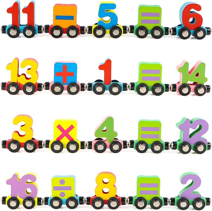 Wondertoys 27 PCS Wooden Train Set Toy Wooden Magnetic Number 1 Engine