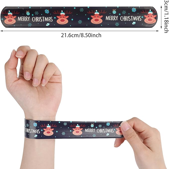 CCINEE 48Pcs Christmas Slap Bracelets,Xmas Snowflake Slap Wristbands Assorted Christmas Theme Pattern Snap Wristbands for Kids Christmas Frozen Party Favors Gift Bag Filler