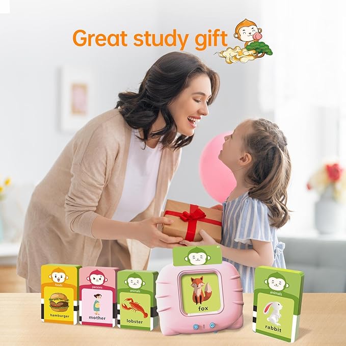 Toddlers Talking Flash Cards with American Accent & 256 Sight Words, Pocket Speech for 4 5 Years Old, Montessori Sensory Kit, Speech Therapy Toys, Kids Birthday Gift(256 Words Pink
