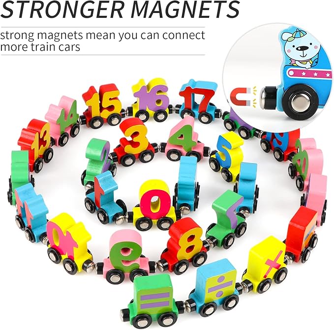 Wondertoys 27 PCS Wooden Train Set Toy Wooden Magnetic Number 1 Engine