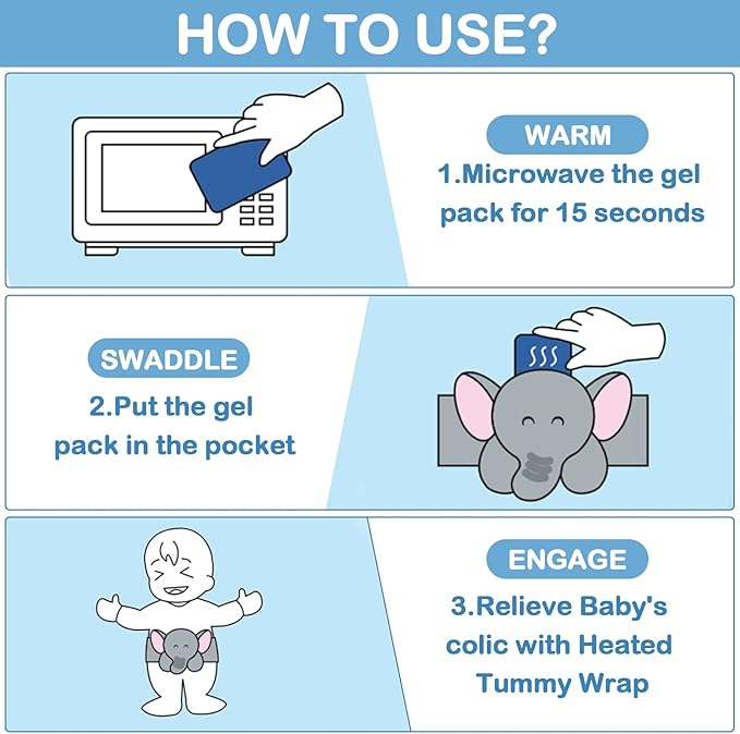 Baby Colic and Gas Relief - Heigoeost Heated Tummy Wrap for Newborns Belly Relief by Soothing Warmth, Baby Heating Pad Swaddling Belt Relief & Soothe Gas