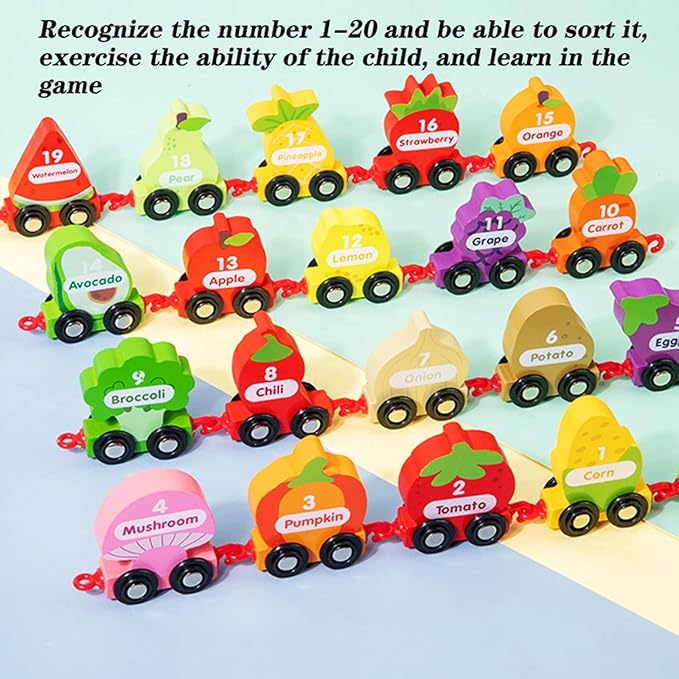 Wooden Train Set with 21pcs Fruit and Vegetable Alphabet Train 3-5 Wooden (KK-TS-0810)