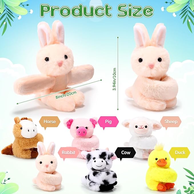6 Pack Stuffed Animal Slap Bracelets Plush Animal Snap Bracelets Cute Wrist Slap Band Toy Wrist Animals Wrist Pets Slap Bracelet Wrist Toy for Kids Boys Girls Birthday Gifts Party Favors