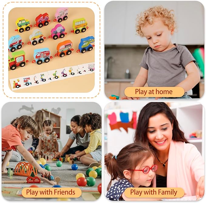 HOMEE Wooden Transportation Train Set for Toddler,11 Pieces Train Toys with Puzzles 0-10 for 3 4 5 Year