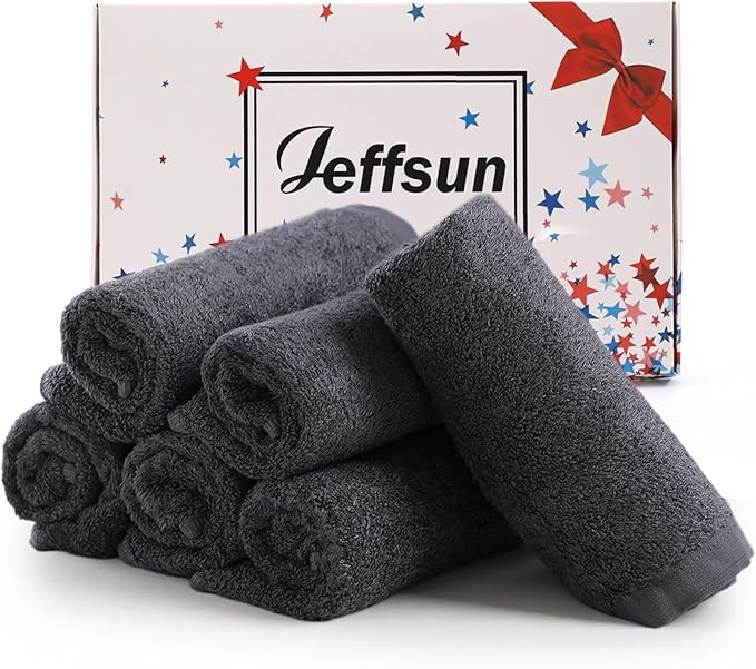 JEFFSUN Wash Cloths 6 Pack, 13x13 inch Extra Large Grey Face Towels for Sensitive Skin
