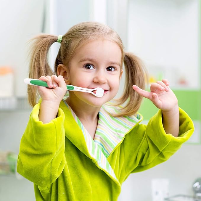 Boao 4 Pieces Three Sided Toothbrush Autism Sensory Toothbrush Bristle Travel Brush for Kids Complete Teeth Gum Care Good Angle Clean Tooth, Soft and Gentle(Green, Blue, Yellow, Red)