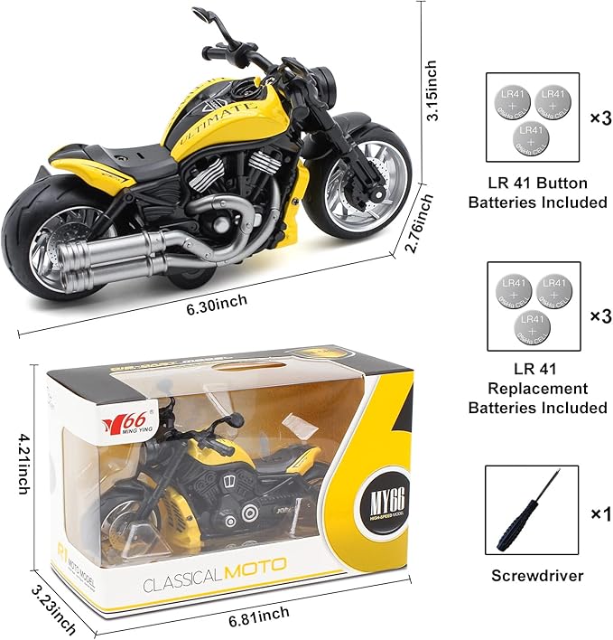 Pull Back Motorcycle Toys - Toy Motorcycle with Flashing Light 3+ Kids