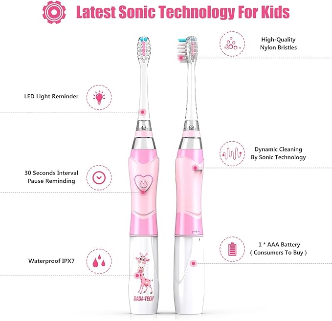 Dada-Tech Baby/Kids Electric Toothbrush Replacement Heads for DT-BB1, DT-K6, SG-513, SG-977 - Pack of 4 (Medium)