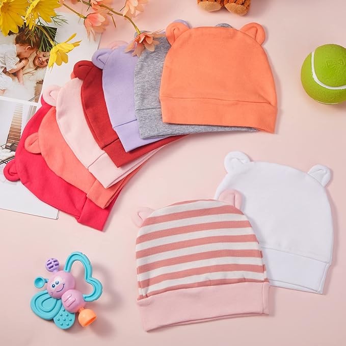Geyoga 9 Pieces Newborn Baby Hat Bear Ears Infant Caps 2 Ears
