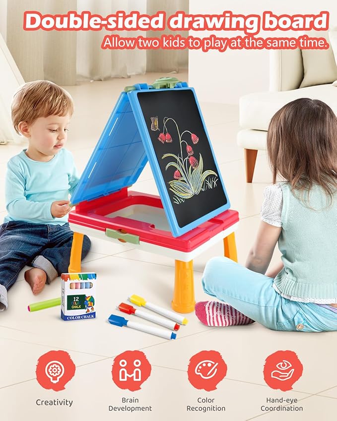 Tabletop Easel for Kids, Foldable Art Easel for Toddler,Double Sided Kids Easel with Chalkboard & Magnetic Dry Erase Board,Height Adjustable Desktop Easel, Educational Gift for Girls(Pink)