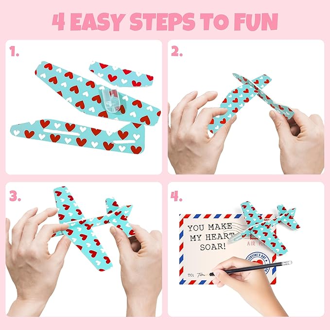 Valentines Day Cards for Kids - 28 Pack Airplane Valentines Day Cards for Kids with Foam Airplanes, Valentines Gifts, Perfect School and Classroom Valentines Day Exchange Gifts
