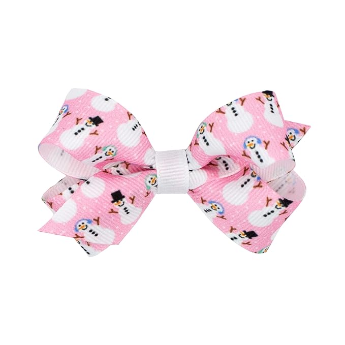 Wee Ones Girls' Grosgrain Pink-themed Christmas Novelty Print Hair Bow, Medium