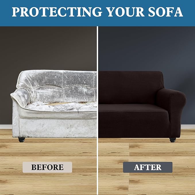 100% Waterproof Jacquard Fabric Couch Cover, Dual Layer with TPU Film, Leakproof High Elasticity Non-Slip Washable Furniture Protector for Pets, Dogs, Cats and Kids (Chair,Chocolate)