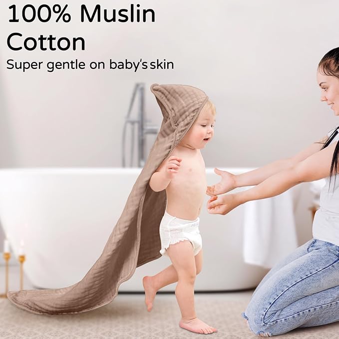 Yoofoss Hooded Baby Towels for Newborn 2 Pack 100% Muslin Cotton Baby Bath Towel with Hood for Babies, Infant, Toddler and Kids, Large 32x32Inch, Soft and Absorbent Newborn Essential