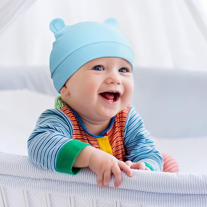 Geyoga 9 Pieces Newborn Baby Hat Bear Ears Infant Caps 2 Ears