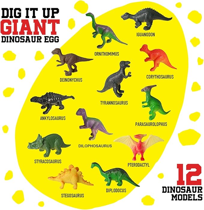 XXTOYS Dinosaur Egg Dig Kit, Unearth a Jumbo Dino Egg with 12 Unique Large Surprise Dinosaur Toys, Ideal Educational STEM Toys and Gifts for Kids Aged 5-7, Suitable for Party and Easter