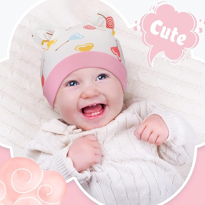 Geyoga 9 Pieces Newborn Baby Hat Bear Ears Infant Caps 2 Ears