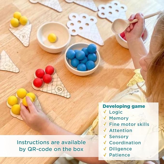 Ulanik Sweet Counting Toddler Montessori Toys for 3 Year Old + Kids Wooden Matching Game for Learning Color Sorting and Counting β 30 Balls, 0.98 in