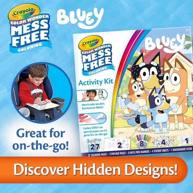 Crayola Color Wonder Bluey Activity Kit, Mess Free Coloring, Toddler Travel Activity, Bluey Toys for Kids, Gifts for Boys & Girls, 3+