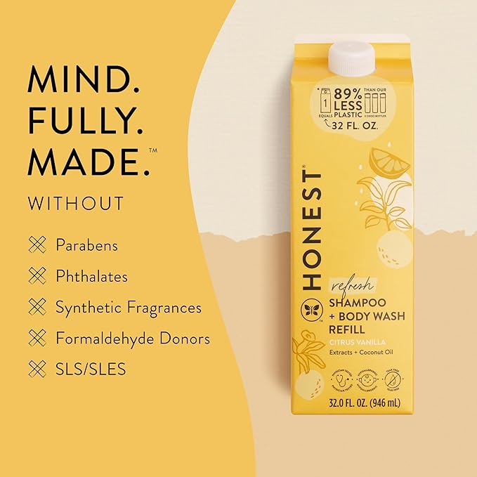The Honest Company 2-in-1 Cleansing Shampoo + Body Wash Refill Carton | Gentle for Baby 32 fl
