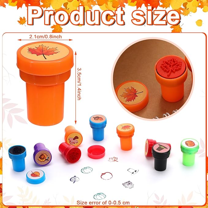 Zhanmai 100 Pcs Fall Stampers for Kids Toddlers Fall Party Favors Assorted Stamps Pumpkin Leaves Turkey Autumn Self Inking Stamps Thanksgiving Gifts Party Favors Classroom Rewards School Teacher Stamp