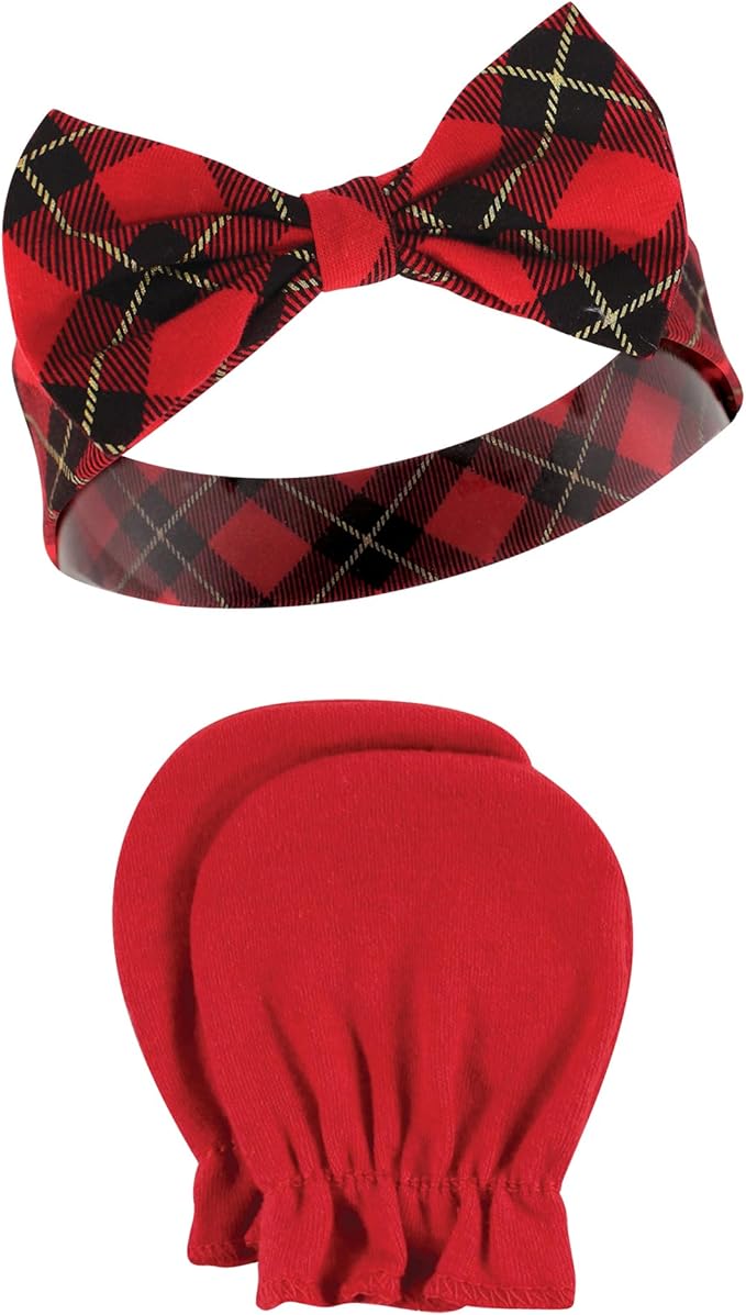 Hudson Baby Baby Girls' Cotton Headband and Scratch Mitten Set