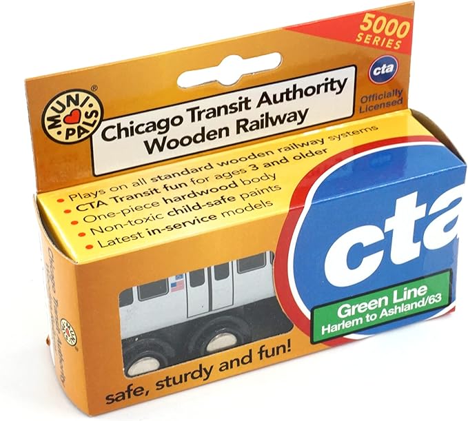 Munipals Chicago Transit Authority Wooden Railway Green Line–Child Safe and