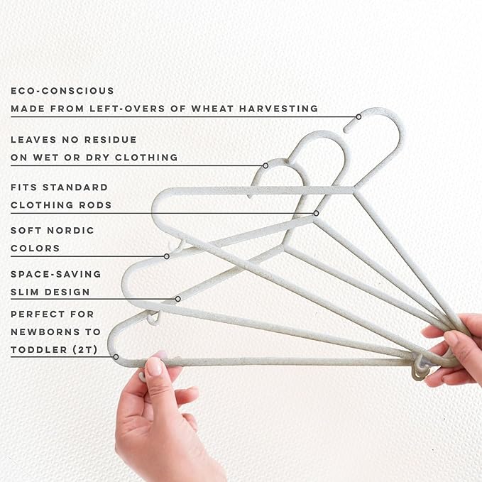 3 Sprouts Sustainable Wheat Straw Plastic Toddler & Kids Hangers β Pack of 30 Infant Baby Clothes Hangers for Closet Organization β Small Children's Hanger for Nursery - Speckled Gray
