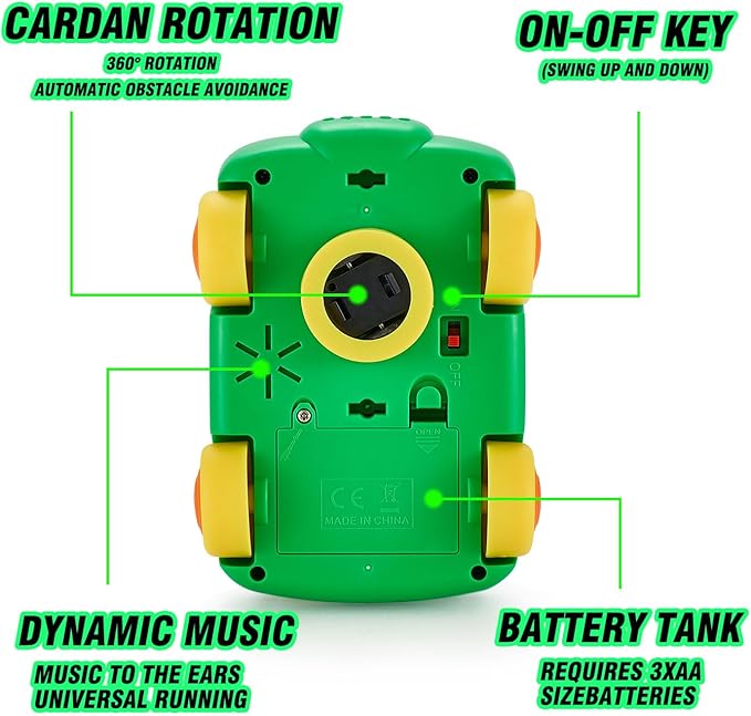 Dinosaur Bus Cars (Green),Light Up Toy Toddler Trucks,Automatic Bump & Go Clear with Color Moving Gears, Music 1-3 2-4