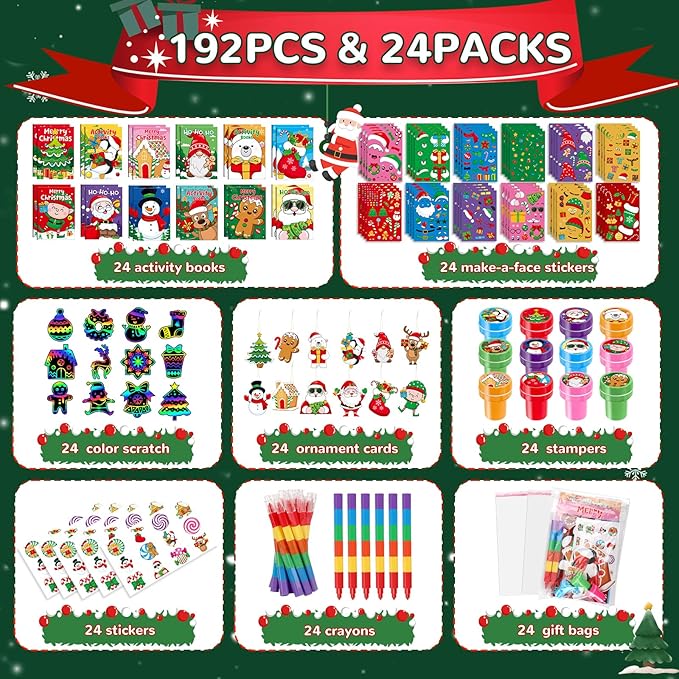 BenLouis Christmas Party Favors for Kids Christmas Classroom Gifts Prize Stockings Filler Coloring Books Bulk for Students Crafts Xmas Holiday School Goodie Bag Stuffer(12Set Gingerbread)