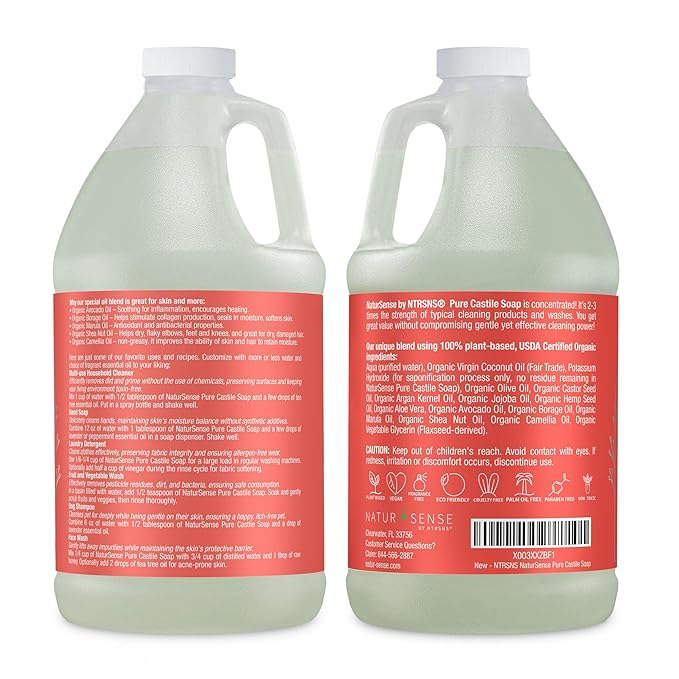 NaturSense Pure Castile Soap – Unscented, made with 100% Certified Organic Oils 64 oz/half