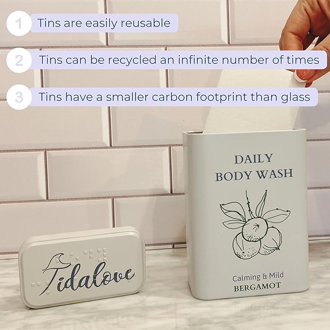 Body Wash Sheets in Tin, Zero Waste 1 Month (30 Sheets, 60 Washes)