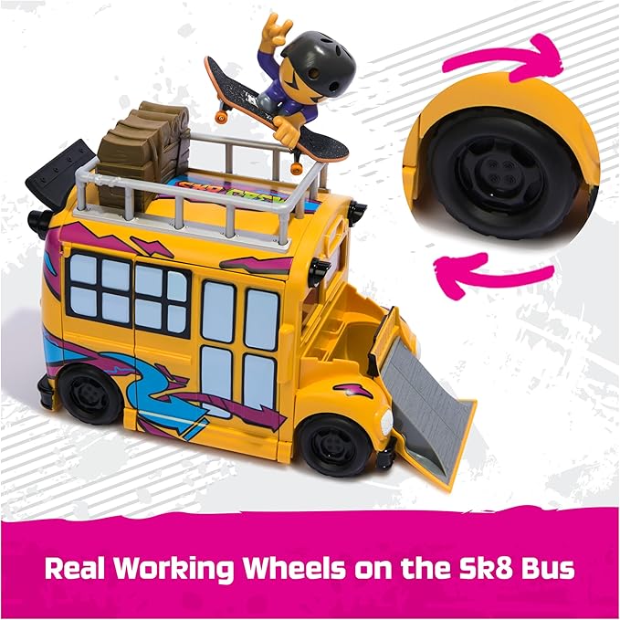 TECH DECK Sk8 Crew 2-in-1 Transforming Ultra Sk8 Bus & Storage with Fingerboard & Figure, Collectible Mini Skateboards, Kids Toys for Ages 5 and up