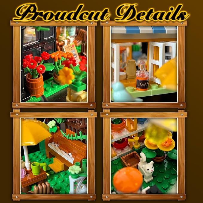Flower Garden House Building Set with Led Lights,Greenhouse Model Playset City Street Flower Shop Building Blocks Kits for Adults Kids 8+ Present Black(475PCS )