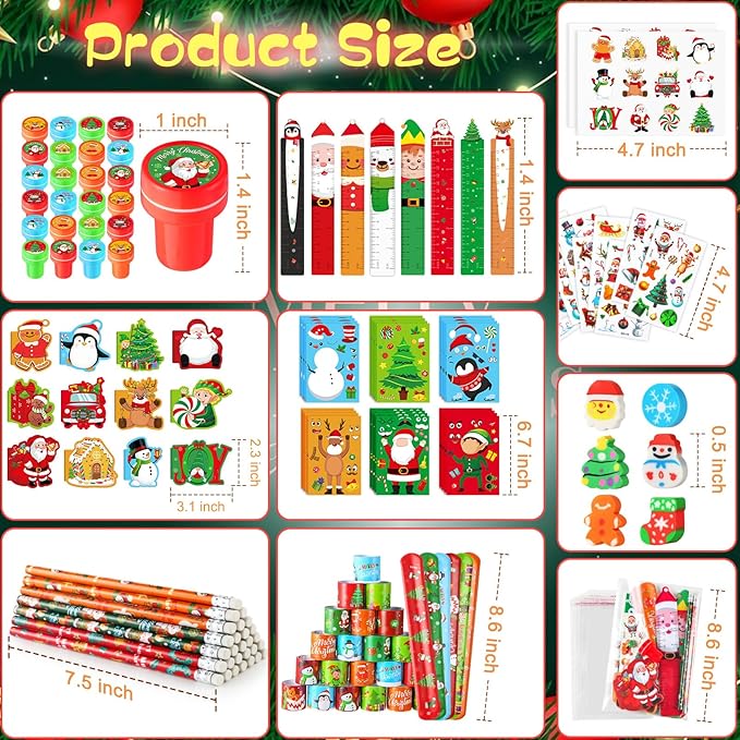 BenLouis Christmas School Stationery Set Party Favors Xmas Classroom Gift Prizes Bulk for Students Kids Holiday Stockings Pinata Filler Christmas School Goodie Bag Stuffers Decor(48set Christmas)