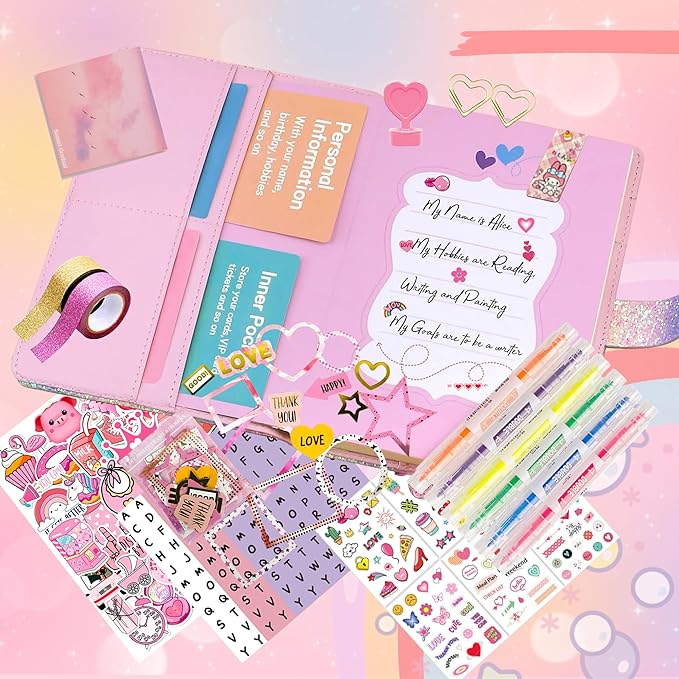 Christmas Gifts for Girls,Diary with Lock for Girls, Kids Journal School for Teen Girls, Secret Diary Gifts for 9 10 11 12 Year Old Girls, Kids Journals Set for Ages 8-12 Teenage