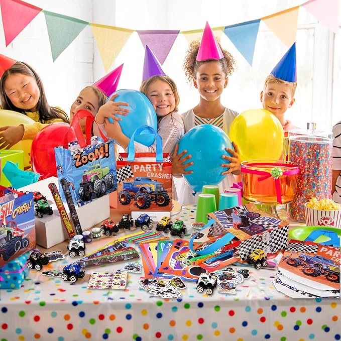 Vanblue Truck Car Party Favors Set Car Themed Birthday Party Decorations 110Pcs Slap Bracelet DIY Sticker Gift for Boy Kids Treat Bags Stuffers Birthday Supplies Pinata Filler Classroom Rewards