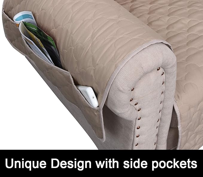 CHHKON Waterproof Nonslip Recliner Cover Stay in Place, Dog Couch Chair Cover Furniture Protector, Ideal Loveseat Slipcovers for Pets and Kids (Beige, 30'')