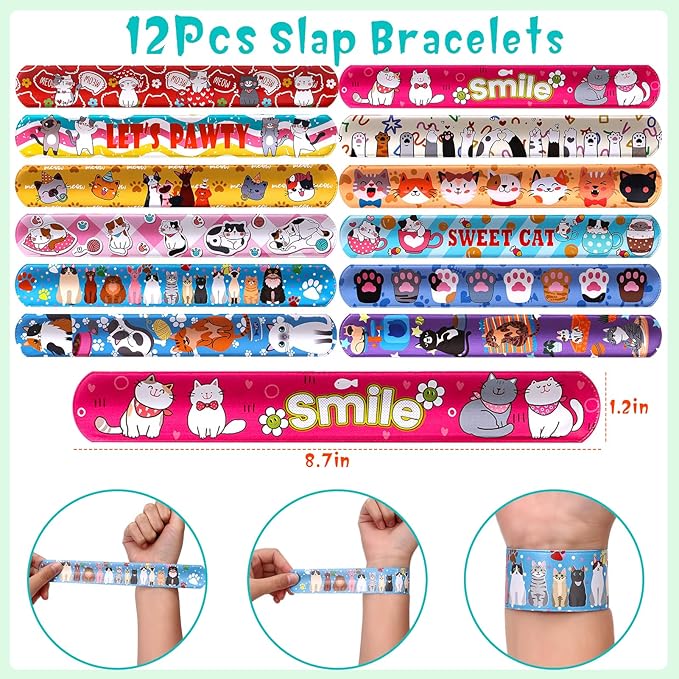 Winrayk Cat Party Favors Birthday Supplies for Kids Straw Squishy Toy Bubble Wand Cat Claw Keychain Slap Bracelet Sticker for Girl Boy Cat Pinata Filler Goodie Bag Stuffers Cat Birthday Party Supplies
